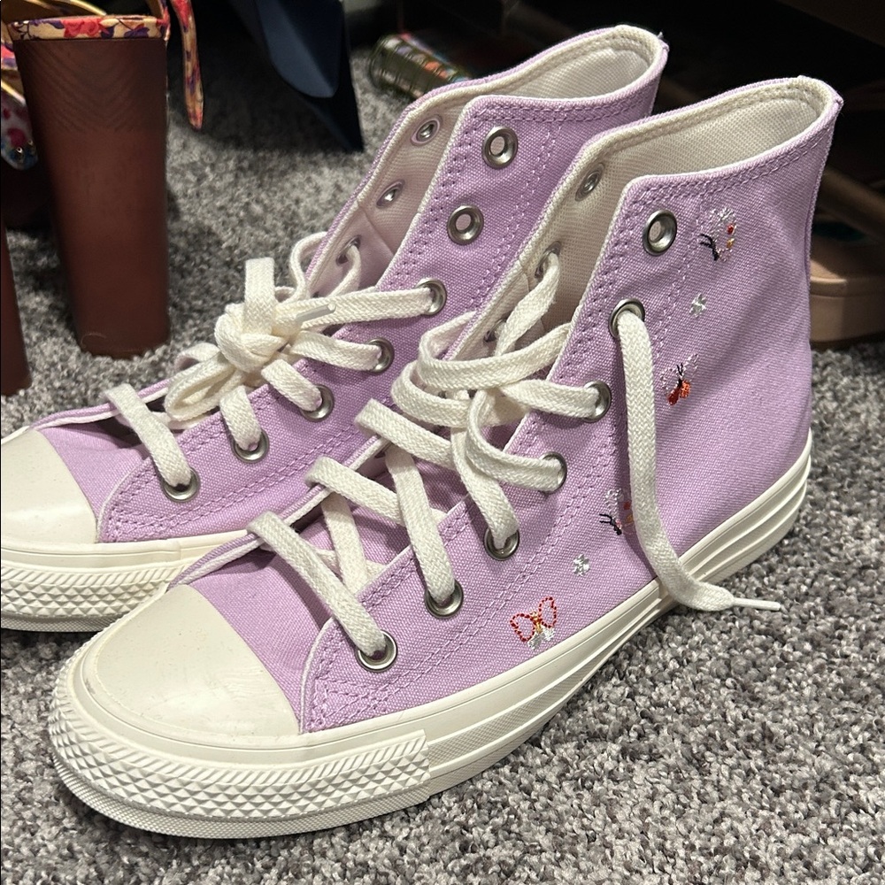 Converse Lavender High-Tops with Butterfly Embroidery